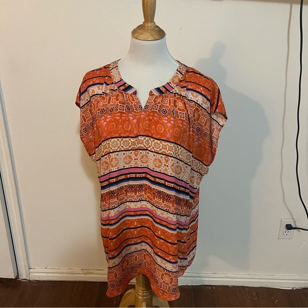 Roz & Ali‎ Orange Multi-Patterned Blouse